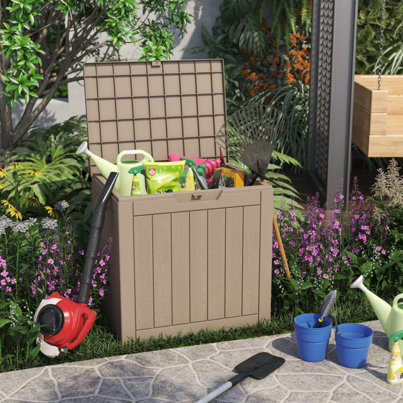 Devoko 32 Gallons Water Resistant Resin Lockable Deck Box in Grey